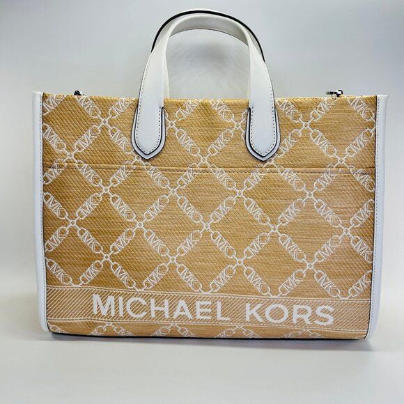 MICHAEL Michael Kors Gigi Large Logo Tote Beige White Canvas Handbag - Picture 1 of 16